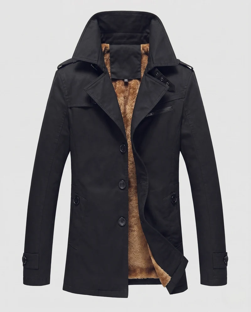 Herren Canvas Feldmantel mit Teddyfutter, Spitzkragen und Schulterklappen Nord Taschen