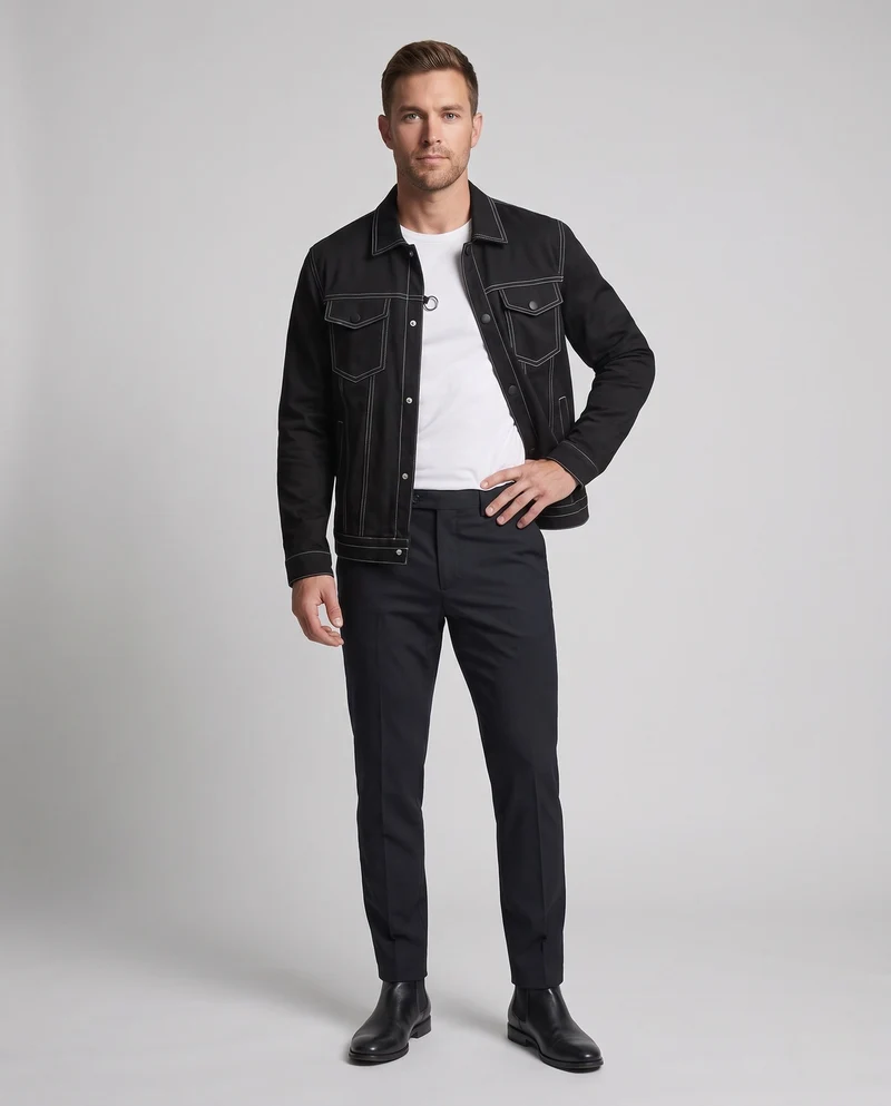Herren Canvas Jeansjacke mit Kontrastnähten, Druckknopfverschluss und Brusttaschen Nord Taschen