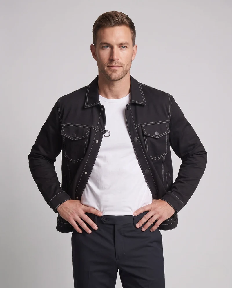 Herren Canvas Jeansjacke mit Kontrastnähten, Druckknopfverschluss und Brusttaschen Nord Taschen
