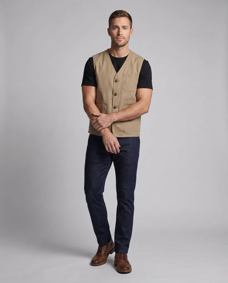 Herren-Canvas-Weste im Utility-Stil mit Knopfleiste und Pattenaschen Nord Taschen
