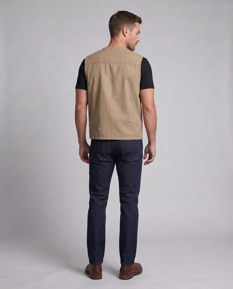 Herren-Canvas-Weste im Utility-Stil mit Knopfleiste und Pattenaschen Nord Taschen