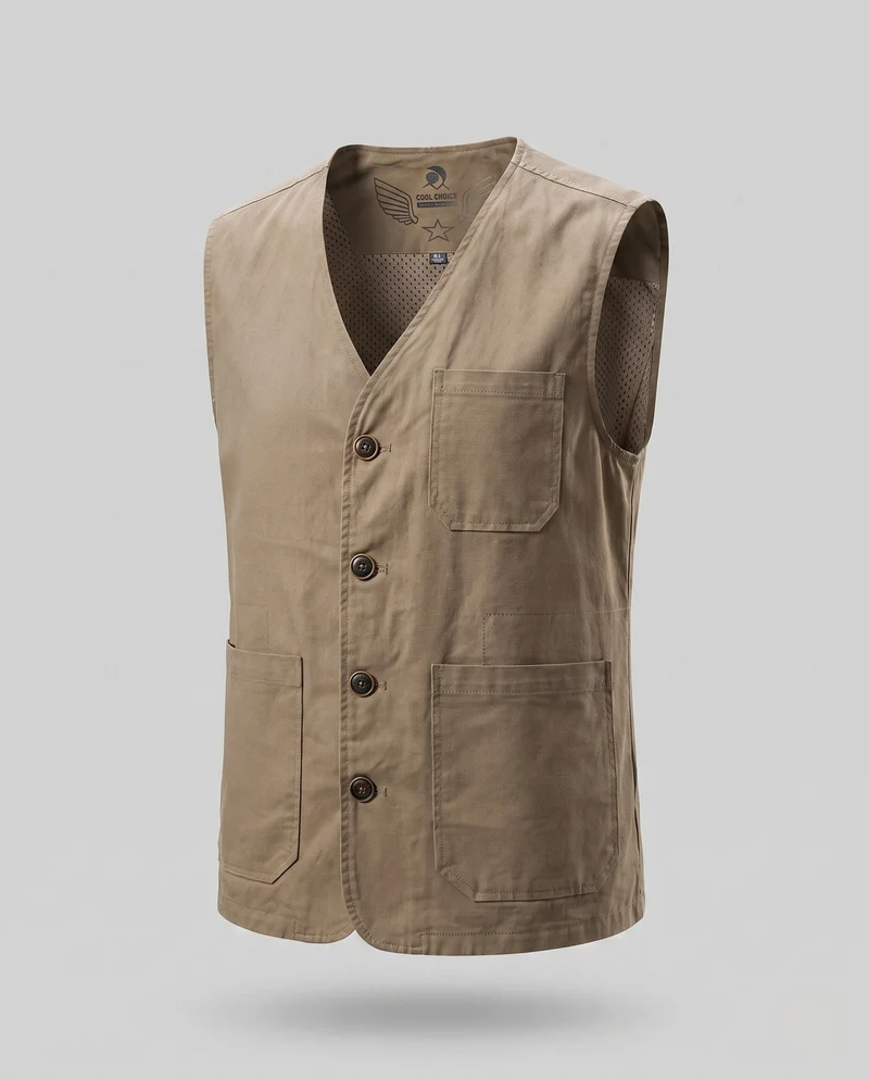 Herren-Canvas-Weste im Utility-Stil mit Knopfleiste und Pattenaschen Nord Taschen