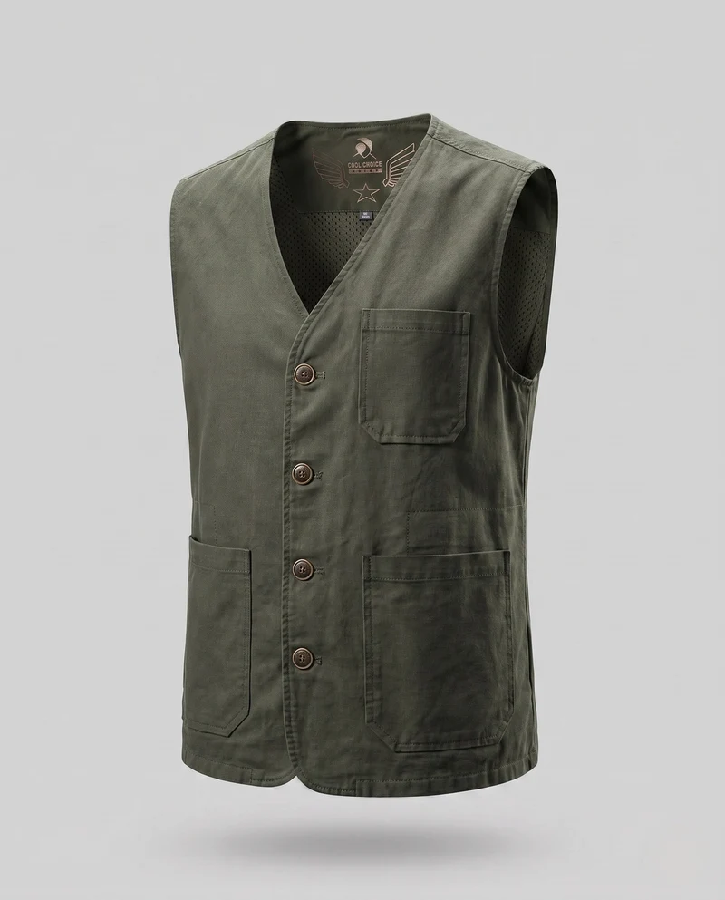 Herren-Canvas-Weste im Utility-Stil mit Knopfleiste und Pattenaschen Nord Taschen