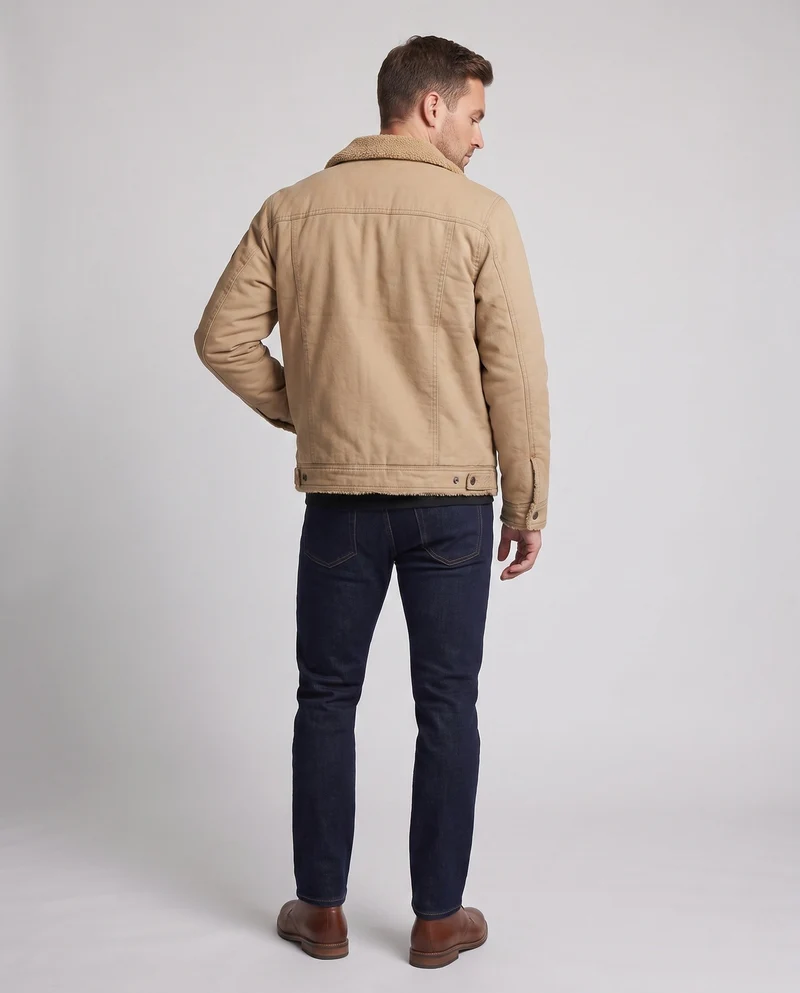Herren-Canvas-Jacke mit durchgehendem Teddy-Futter und Reverskragen Nord Taschen