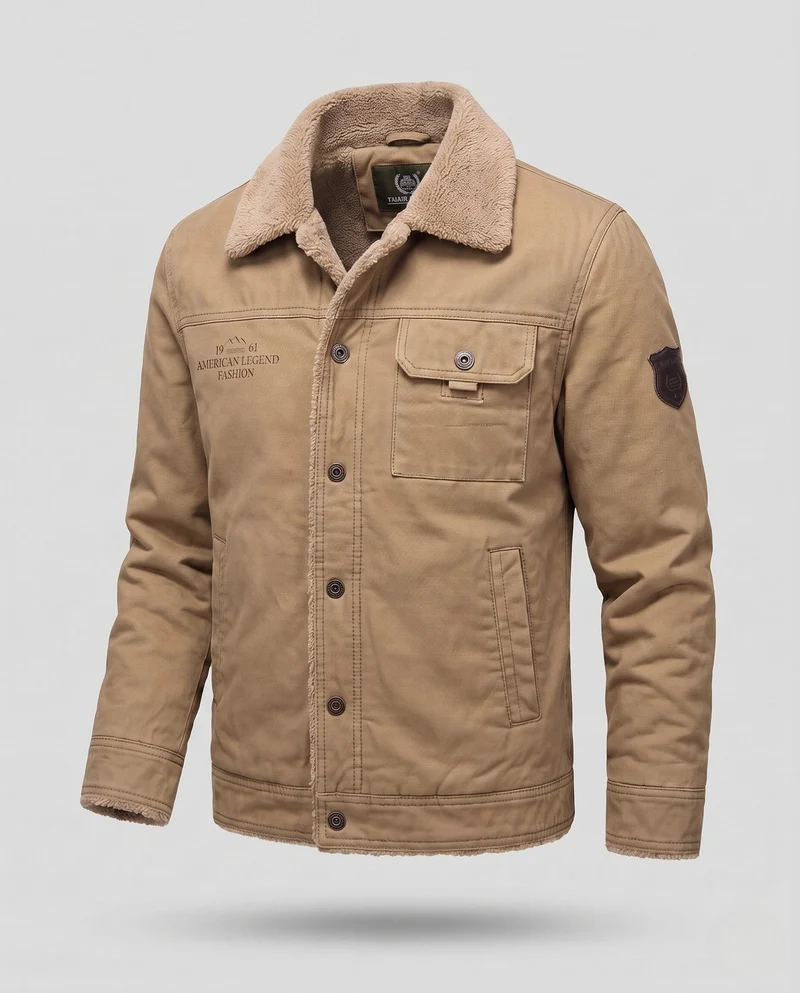 Herren-Canvas-Jacke mit durchgehendem Teddy-Futter und Reverskragen Nord Taschen