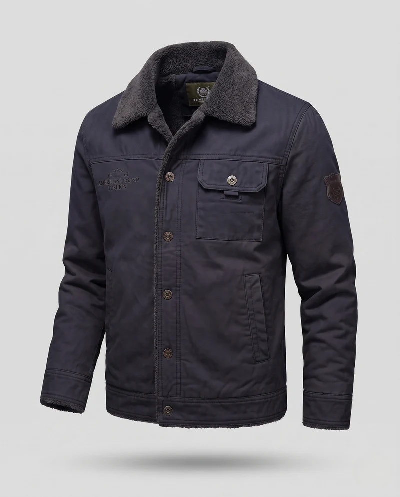 Herren-Canvas-Jacke mit durchgehendem Teddy-Futter und Reverskragen Nord Taschen