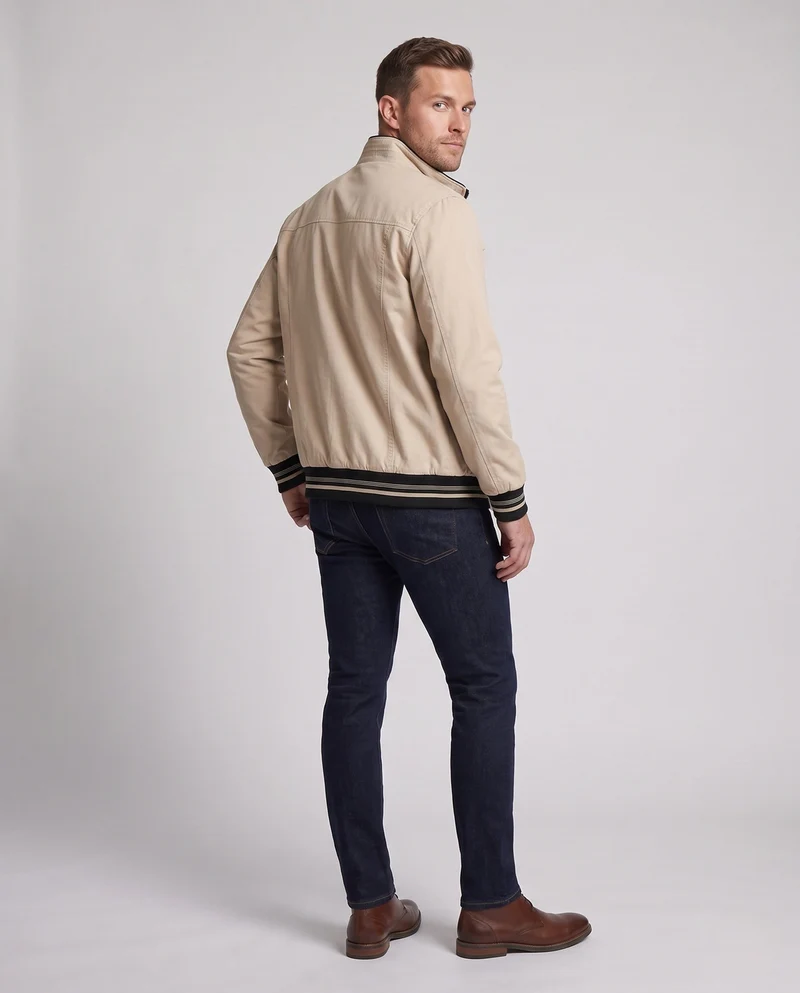 Herren Casual Field Blouson mit durchgehender, wärmespeichernder Teddy-Fleece-Fütterung, Stehkragen und gestreiften Bündchen Nord Taschen