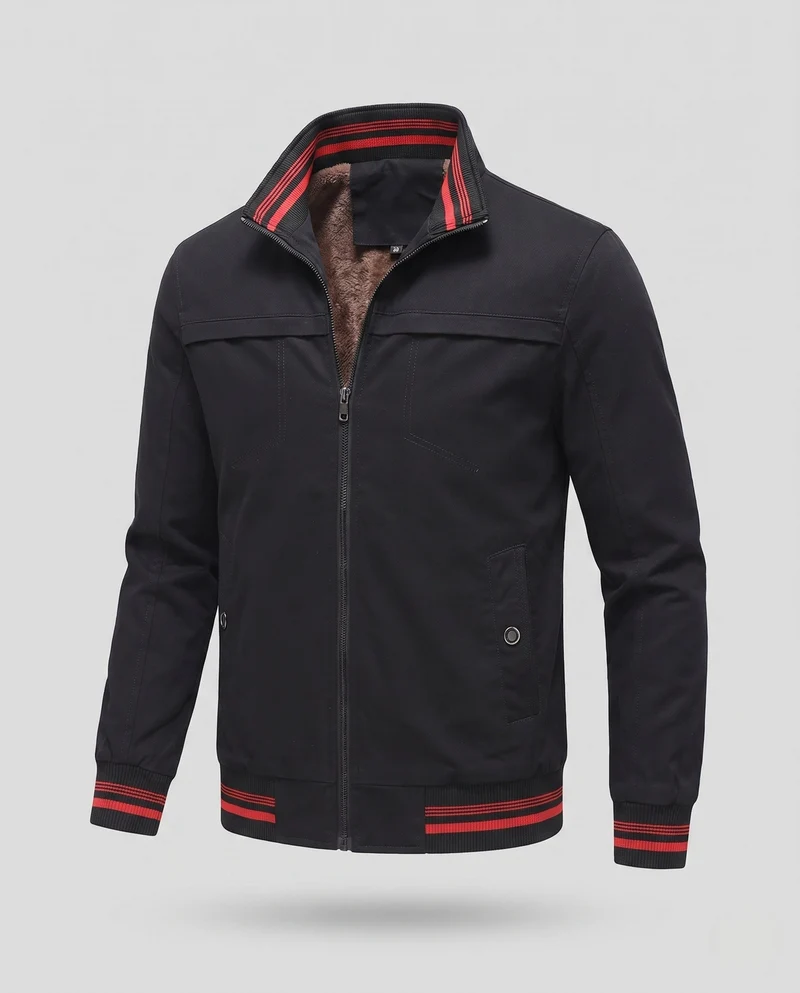 Herren Casual Field Blouson mit durchgehender, wärmespeichernder Teddy-Fleece-Fütterung, Stehkragen und gestreiften Bündchen Nord Taschen