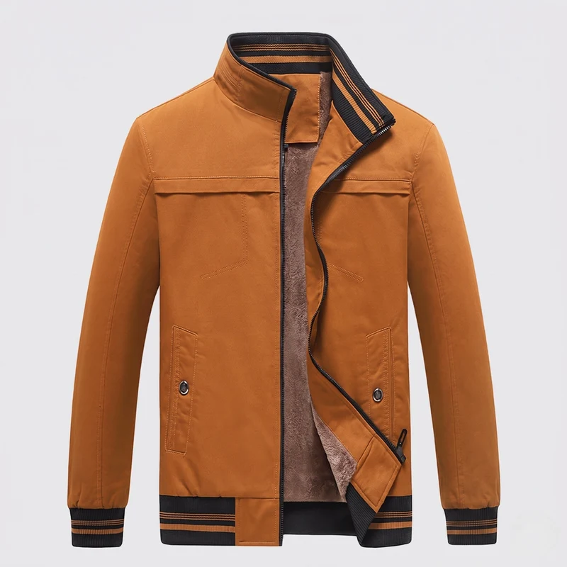 Herren Casual Field Blouson mit durchgehender, wärmespeichernder Teddy-Fleece-Fütterung, Stehkragen und gestreiften Bündchen Nord Taschen