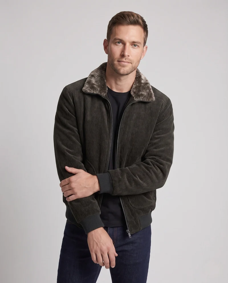 Männer Cord Bomberjacke mit Teddyfutter und Kunstfellkragen Nord Taschen