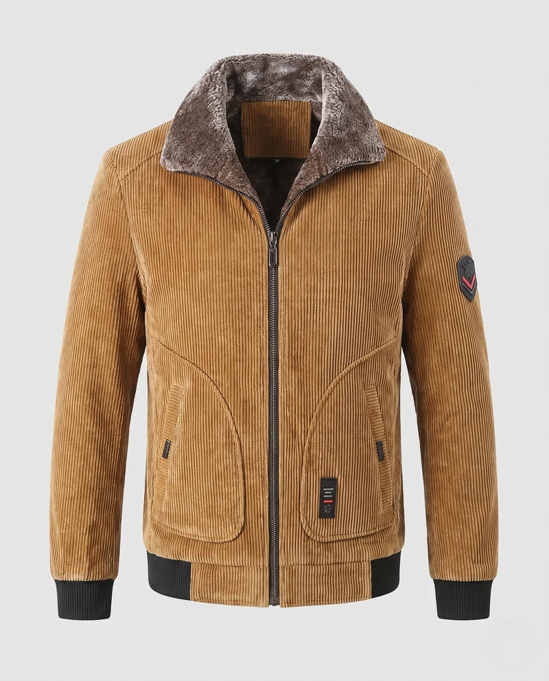 Männer Cord Bomberjacke mit Teddyfutter und Kunstfellkragen Nord Taschen