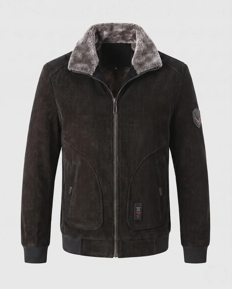 Männer Cord Bomberjacke mit Teddyfutter und Kunstfellkragen Nord Taschen