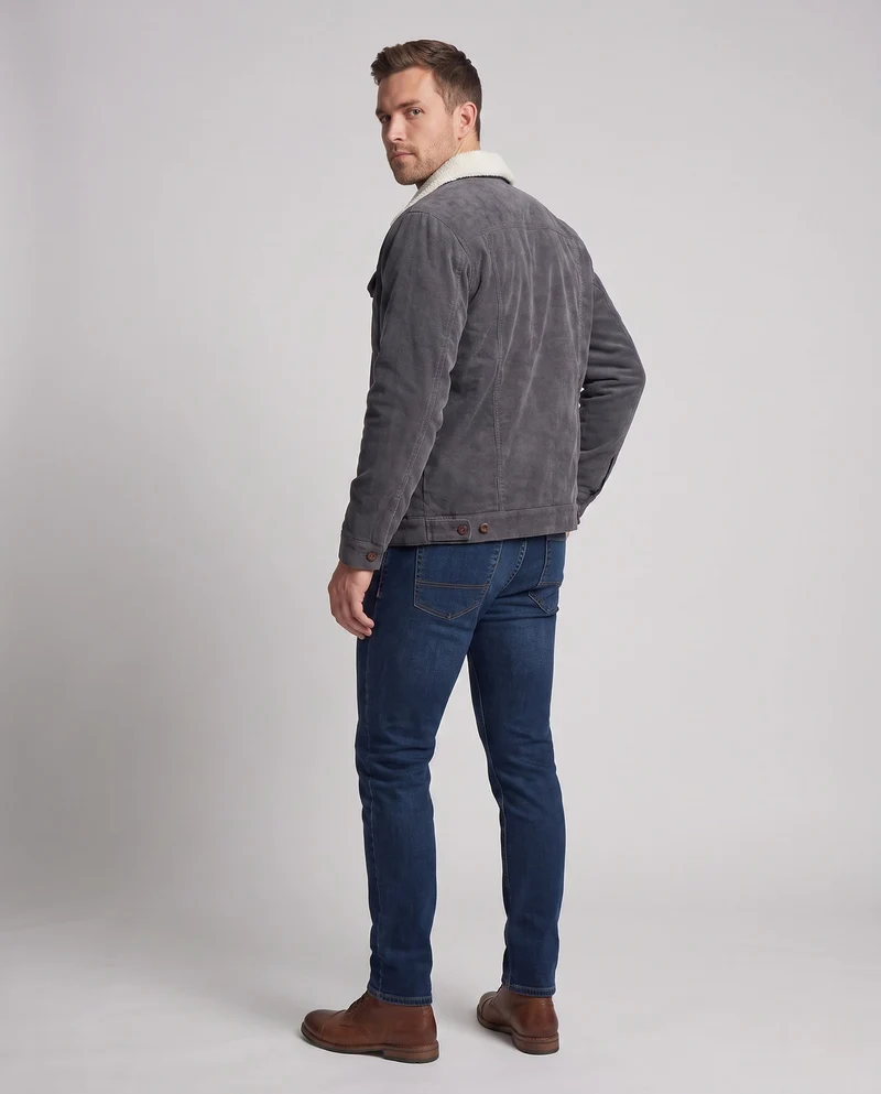 Herren Cord Arbeitsjacke mit vollem Sherpa-Futter, Hemdkragen und Seitentaschen Nord Taschen