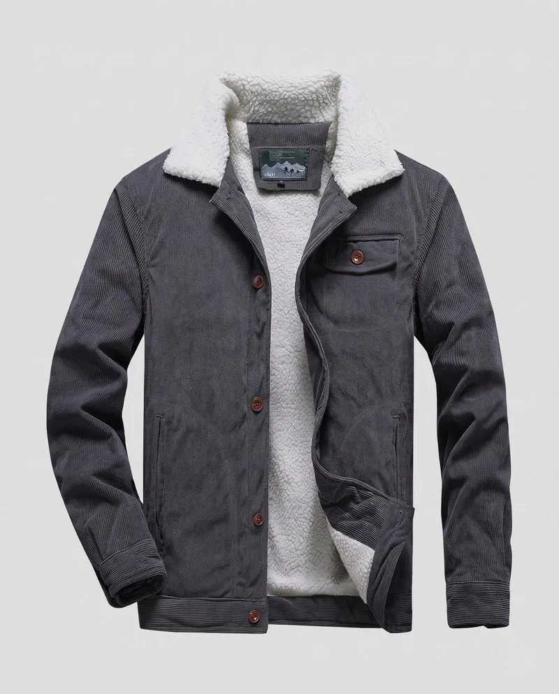 Herren Cord Arbeitsjacke mit vollem Sherpa-Futter, Hemdkragen und Seitentaschen Nord Taschen