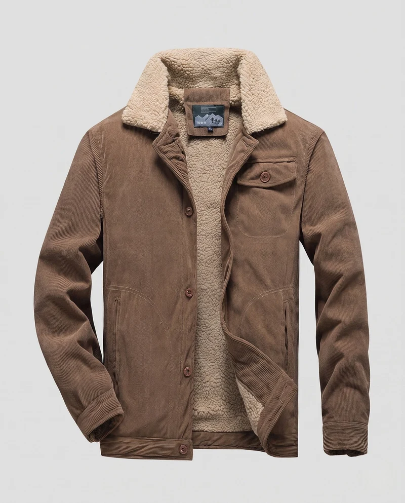 Herren Cord Arbeitsjacke mit vollem Sherpa-Futter, Hemdkragen und Seitentaschen Nord Taschen