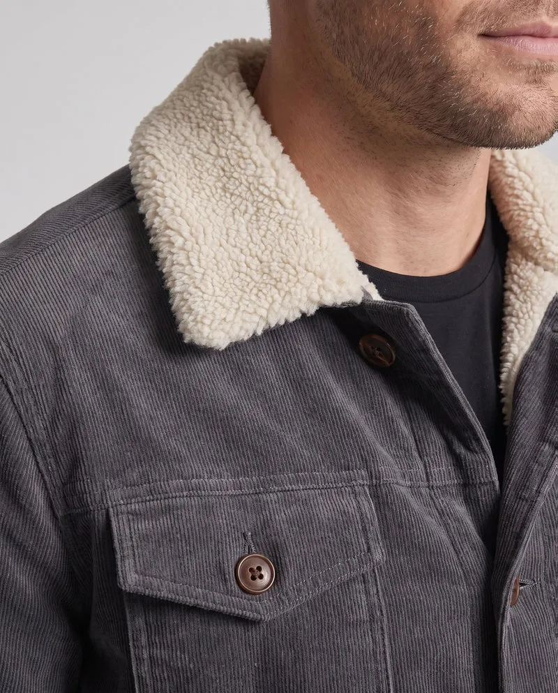 Herren Cordjacke im Trucker-Stil mit ganzflächigem Sherpa-Futter und Teddy-Kragen Nord Taschen