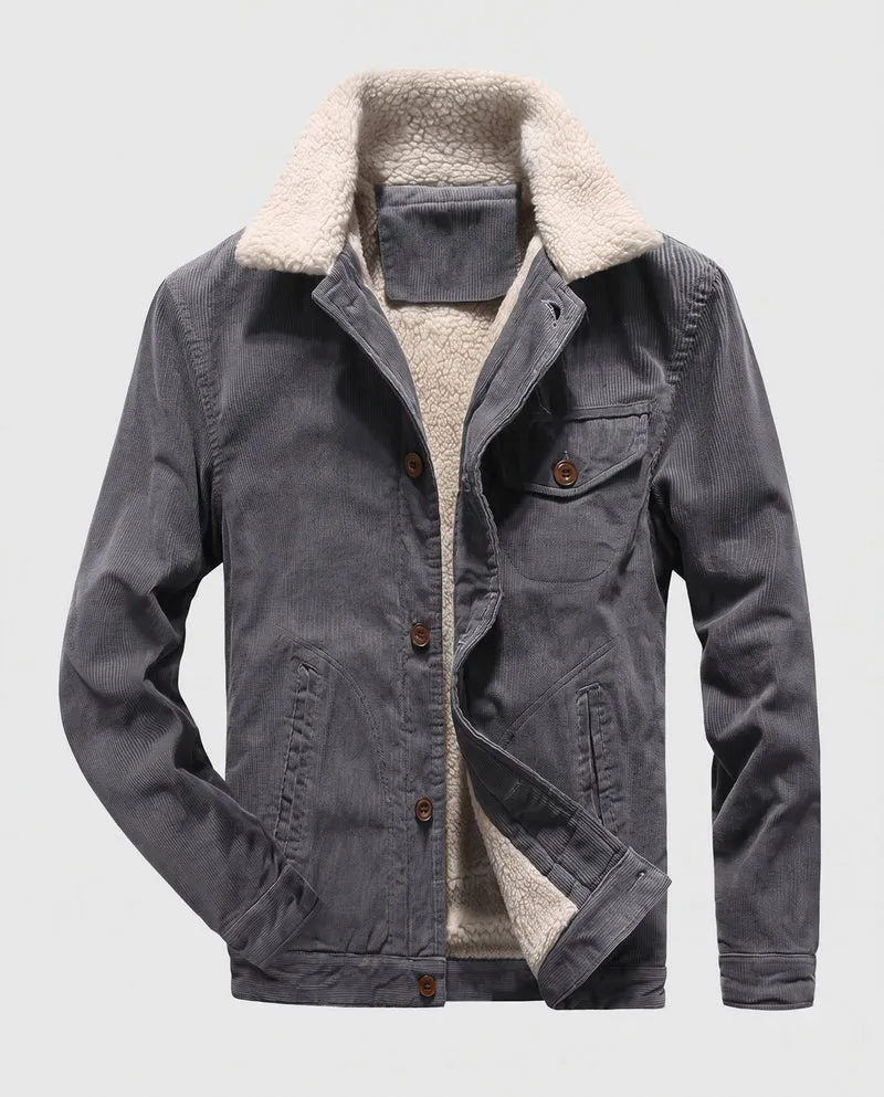Herren Cordjacke im Trucker-Stil mit ganzflächigem Sherpa-Futter und Teddy-Kragen Nord Taschen