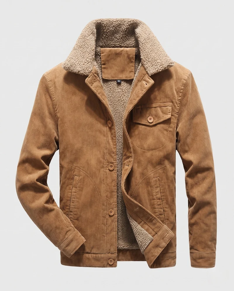 Herren Cordjacke im Trucker-Stil mit ganzflächigem Sherpa-Futter und Teddy-Kragen Nord Taschen