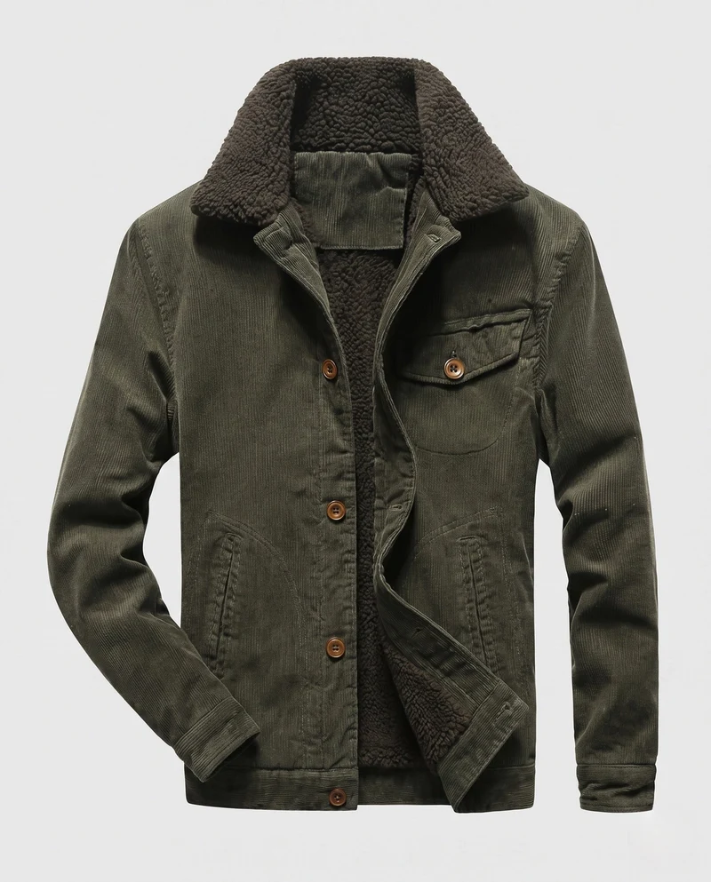 Herren Cordjacke im Trucker-Stil mit ganzflächigem Sherpa-Futter und Teddy-Kragen Nord Taschen