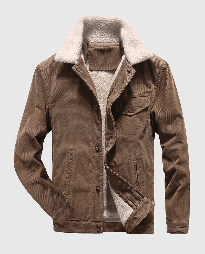 Herren Cordjacke im Trucker-Stil mit ganzflächigem Sherpa-Futter und Teddy-Kragen Nord Taschen