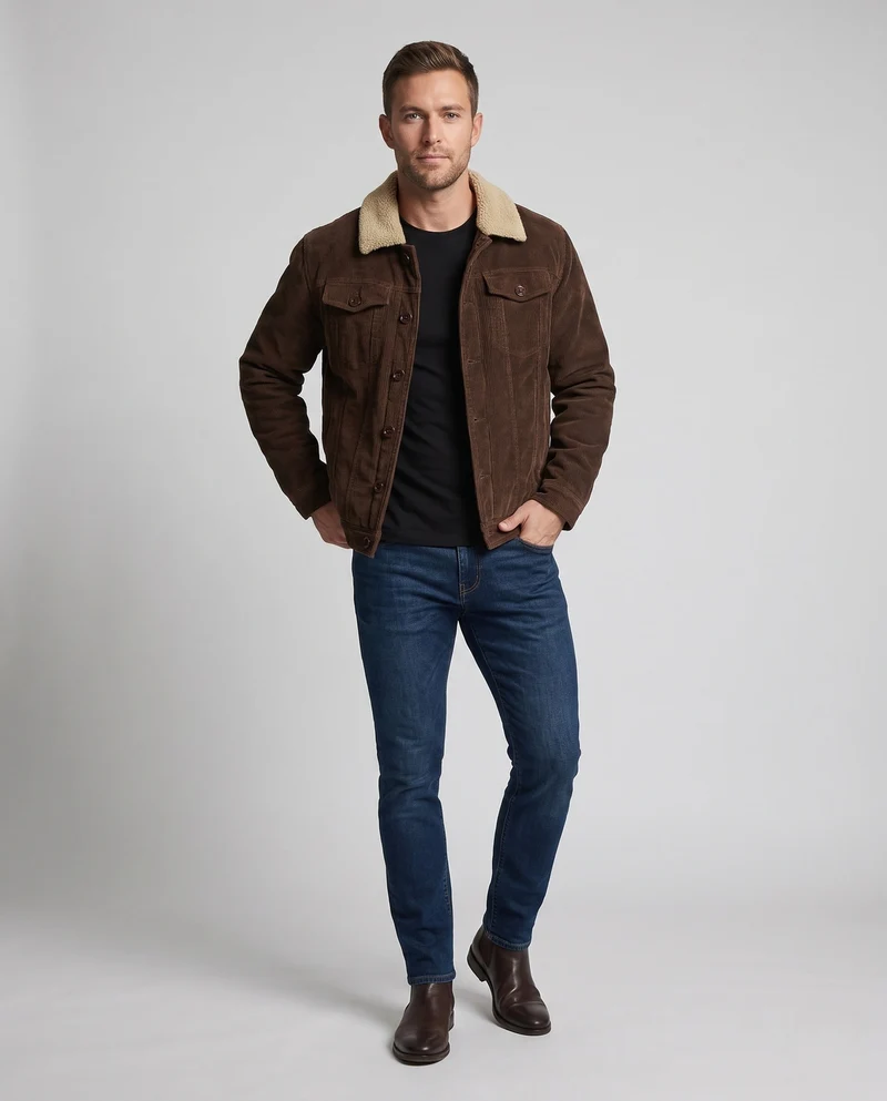 Herren Cordjacke mit komplettem Sherpa-Futter und Reverskragen Nord Taschen