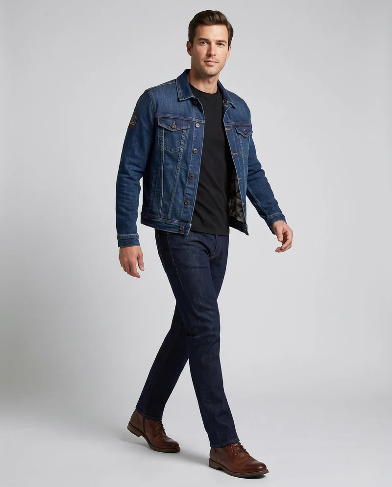 Herren-Denimjacke im Trucker-Stil mit kontrastierenden Nähten und Brustklappentaschen Nord Taschen