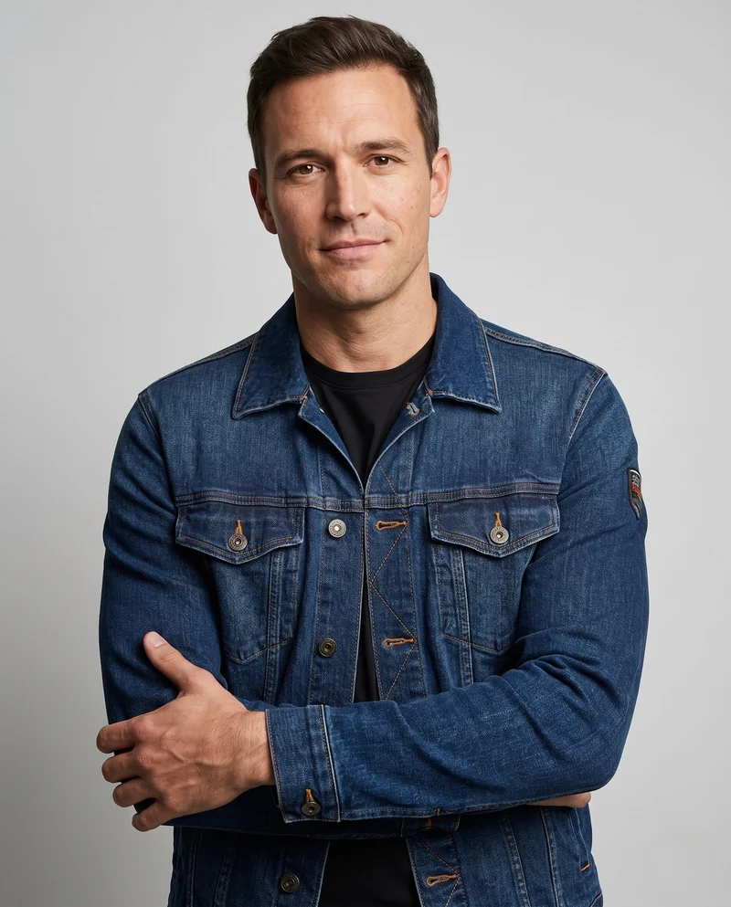 Herren-Denimjacke im Trucker-Stil mit kontrastierenden Nähten und Brustklappentaschen Nord Taschen