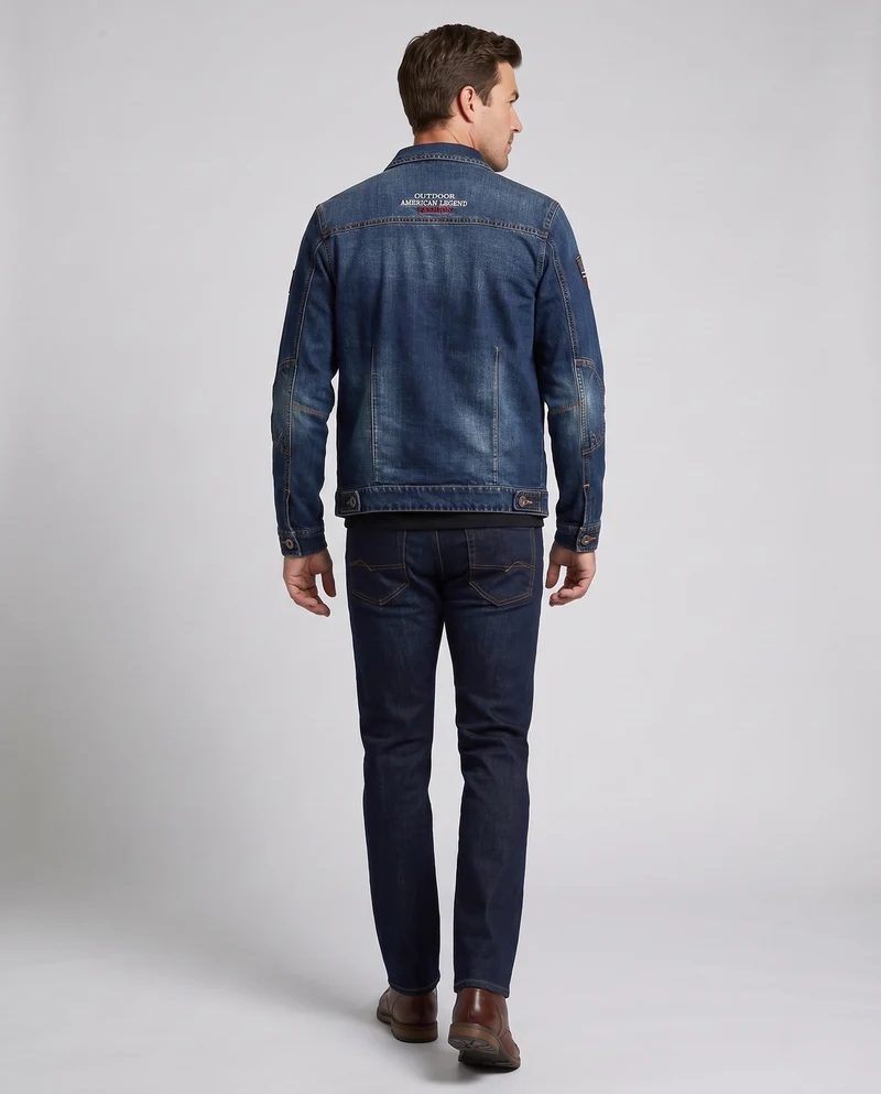 Herren-Denimjacke im Trucker-Stil mit kontrastierenden Nähten und Brustklappentaschen Nord Taschen