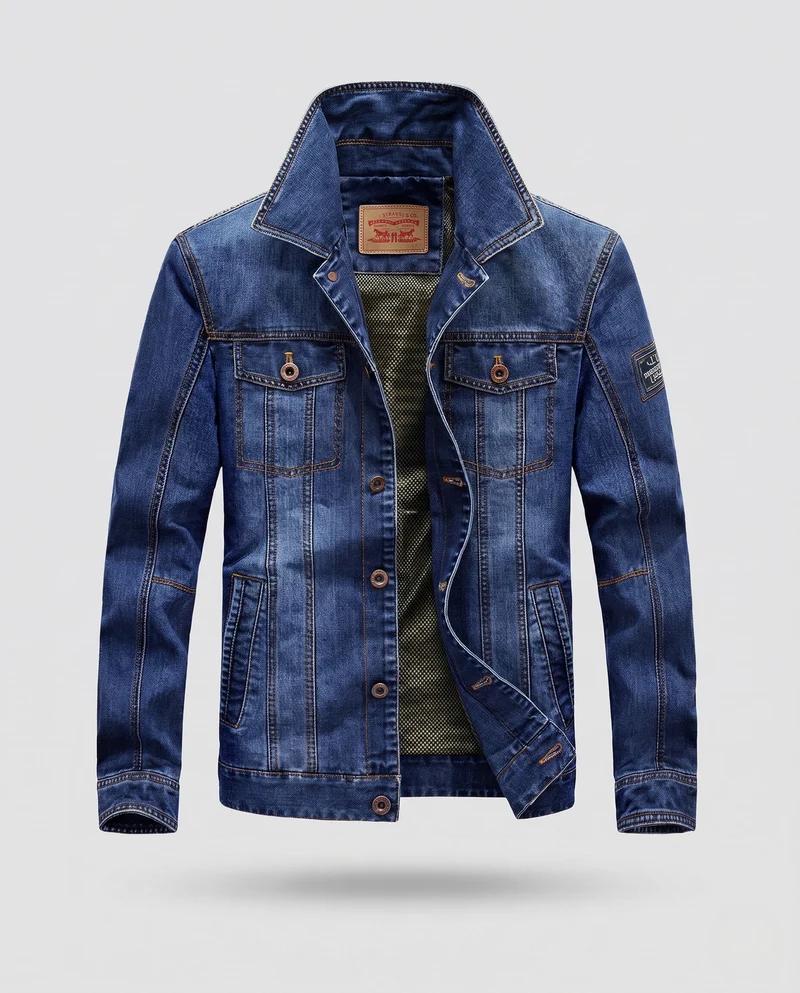 Herren-Denimjacke im Trucker-Stil mit kontrastierenden Nähten und Brustklappentaschen Nord Taschen