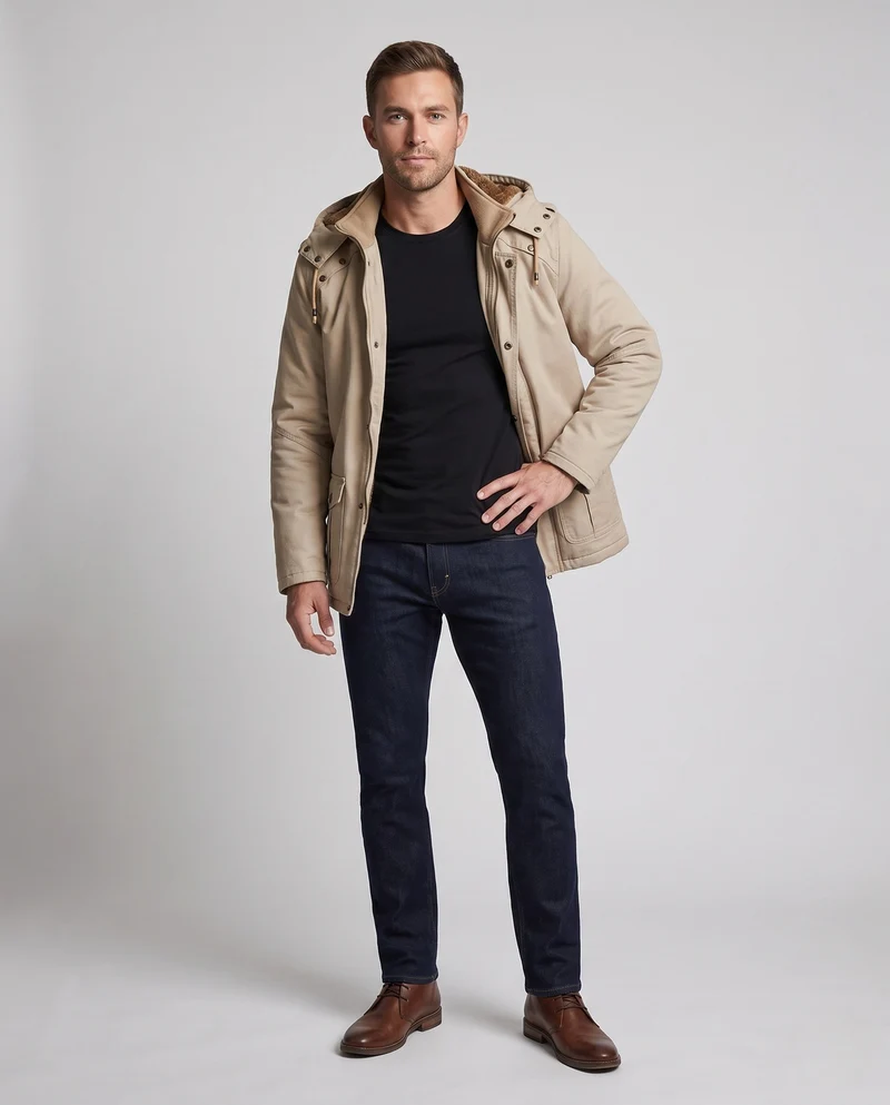 Herren Feldparka im Canvas-Look mit wärmendem Teddy-Fleece-Futter und Utility-Taschen Nord Taschen