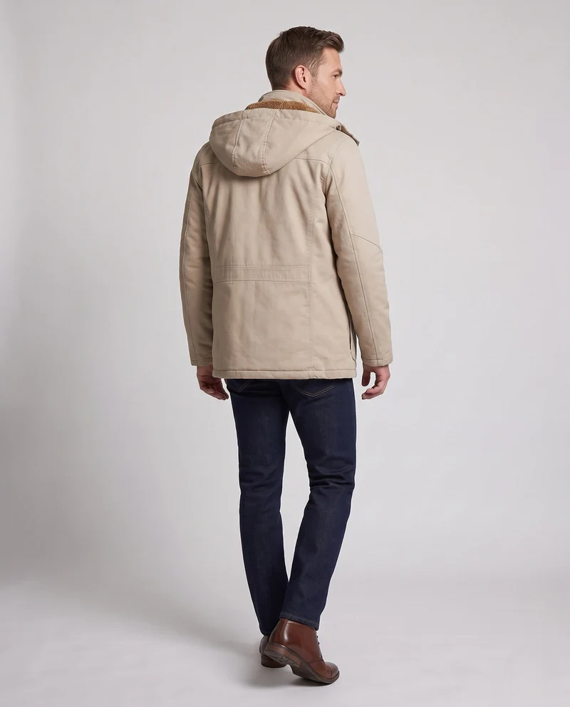 Herren Feldparka im Canvas-Look mit wärmendem Teddy-Fleece-Futter und Utility-Taschen Nord Taschen