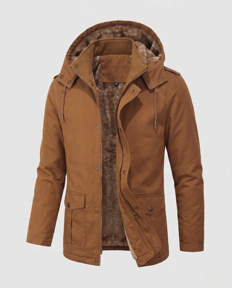 Herren Feldparka im Canvas-Look mit wärmendem Teddy-Fleece-Futter und Utility-Taschen Nord Taschen