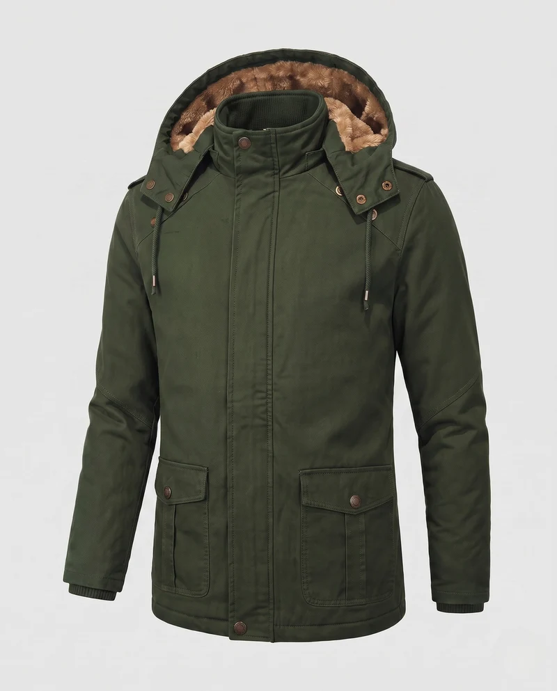Herren Feldparka im Canvas-Look mit wärmendem Teddy-Fleece-Futter und Utility-Taschen Nord Taschen