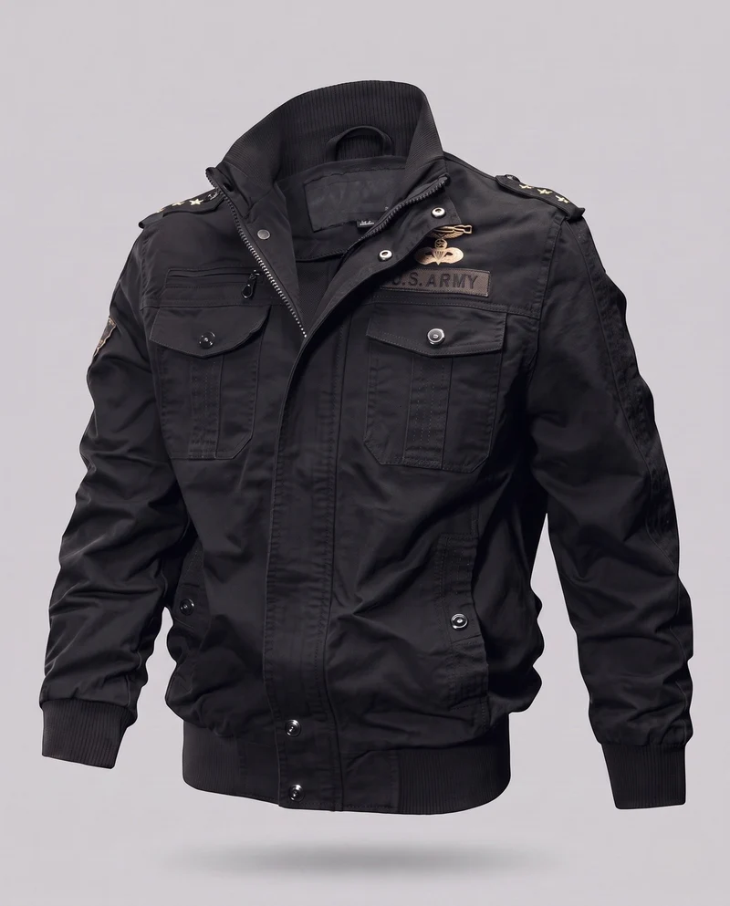 Herren Feld-Bomberjacke im militärischen Look mit Stehkragen und Schulterklappen Nord Taschen