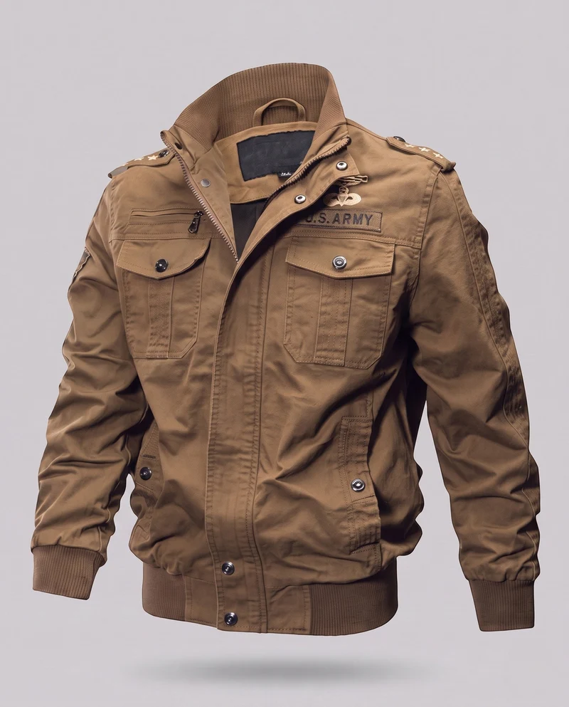 Herren Feld-Bomberjacke im militärischen Look mit Stehkragen und Schulterklappen Nord Taschen