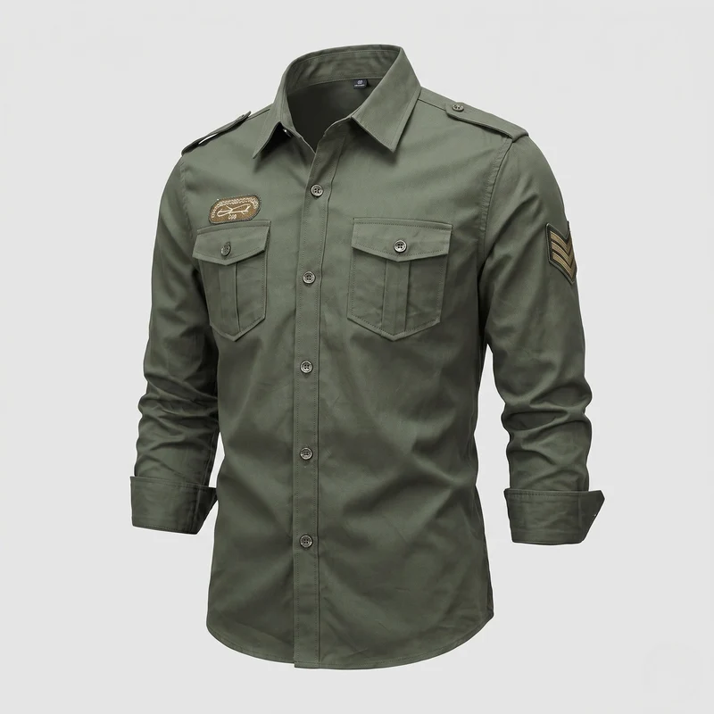 Herren-Feldhemd im Militär-Look mit Schulterklappen und Klappentaschen Nord Taschen