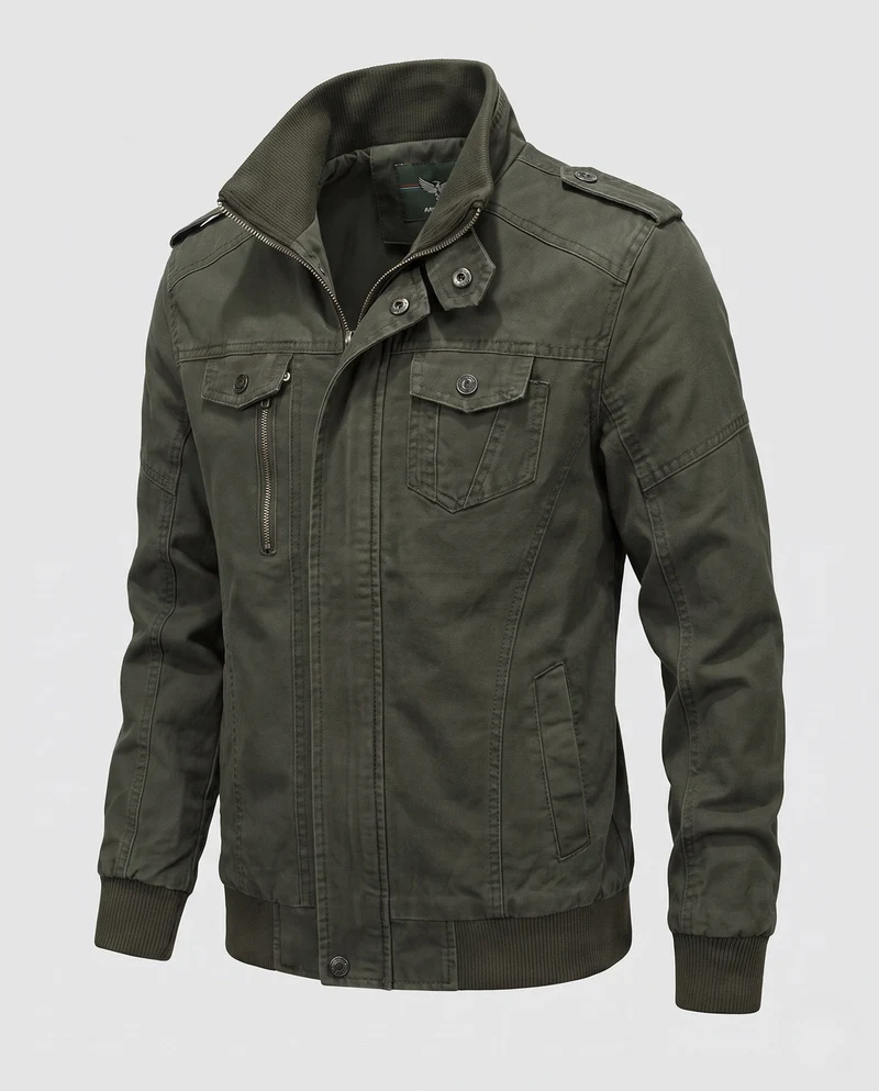 Herren-Feldjacke im militärischen Canvas-Stil mit Stehkragen und Multifunktions-Taschen Nord Taschen