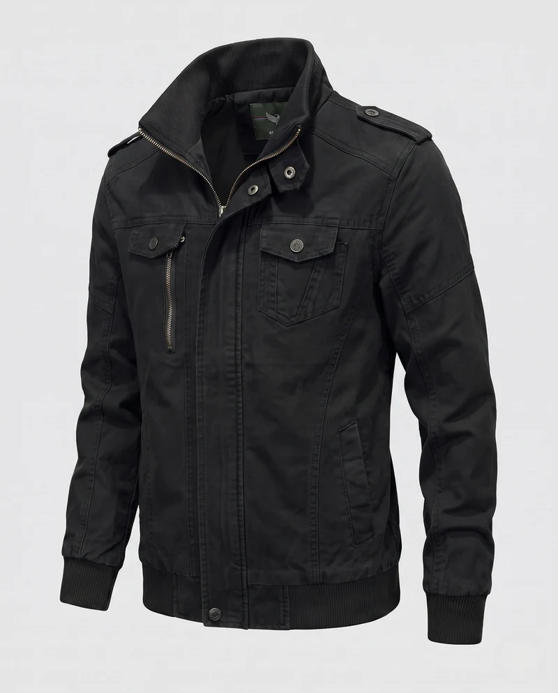 Herren-Feldjacke im militärischen Canvas-Stil mit Stehkragen und Multifunktions-Taschen Nord Taschen
