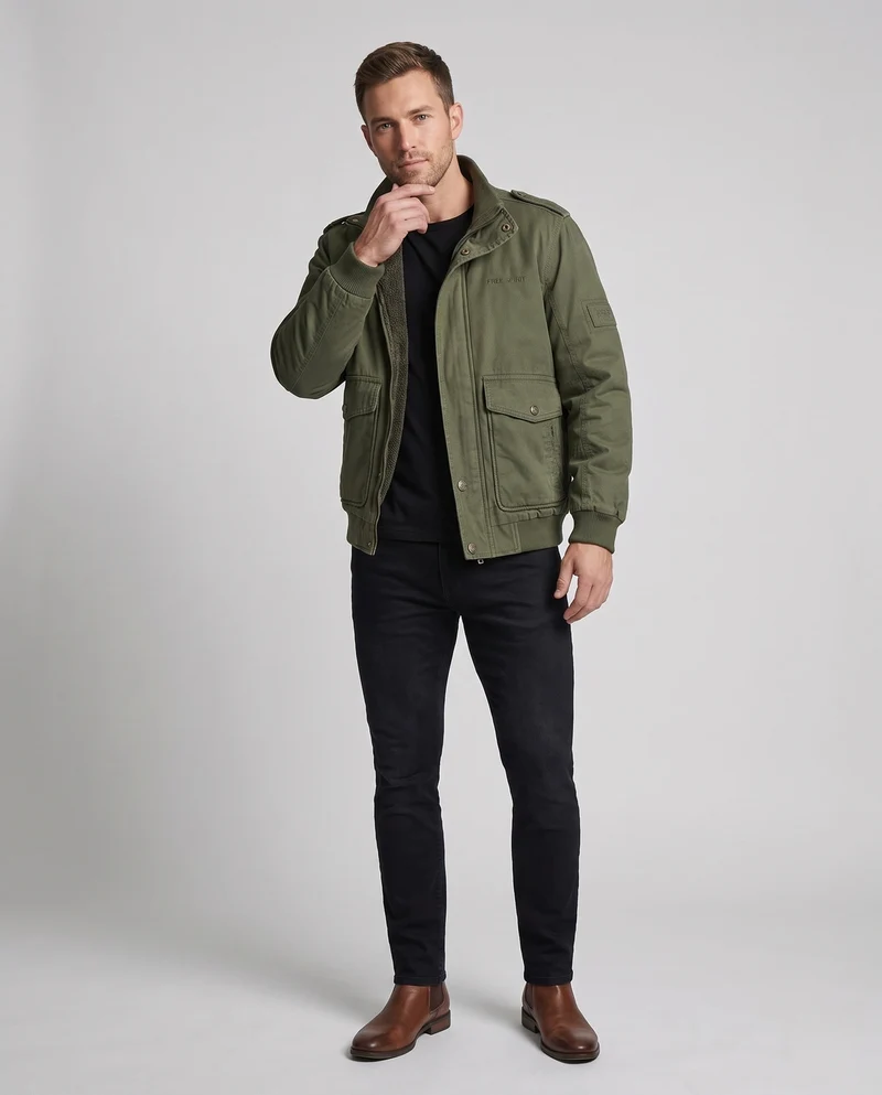 Herren-Feldjacke mit komplettem Teddy-Futter, Stehkragen und Klappentaschen Nord Taschen
