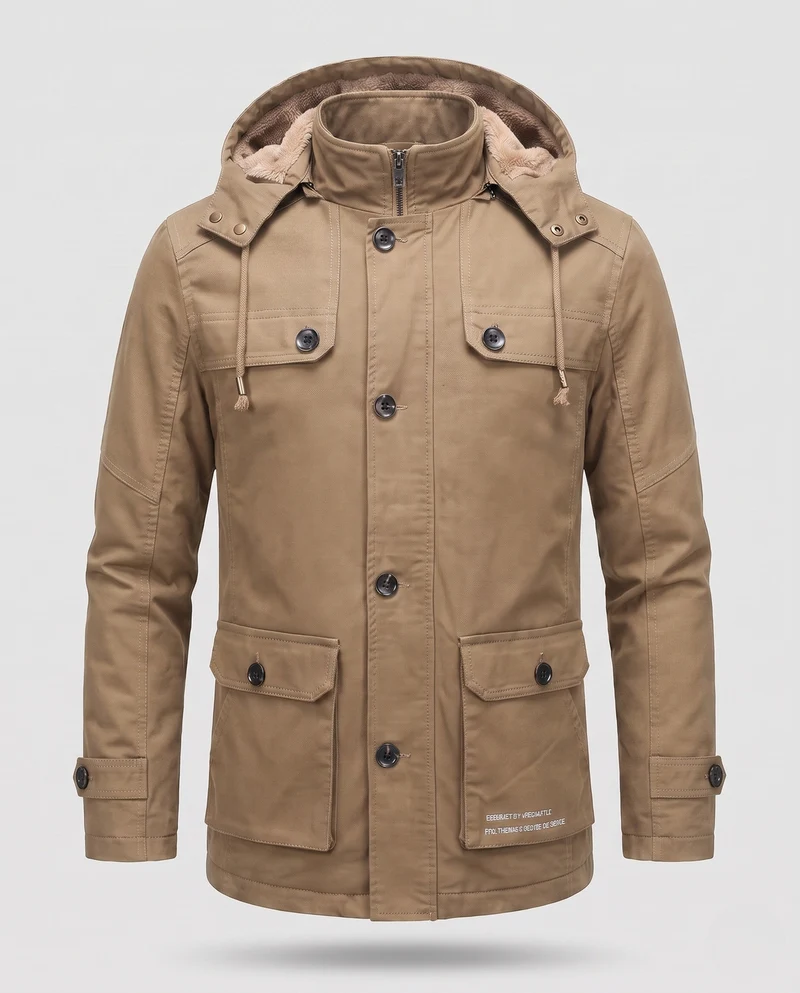 Herren-Feldparka mit Sherpa-Futterkapuze und multifunktionalen Utility-Taschen Nord Taschen