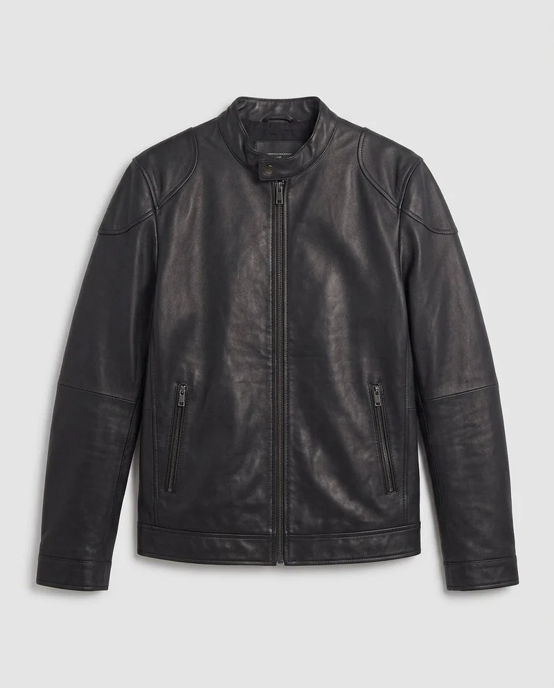 Herren maßgeschneiderte Kunstlederjacke im Biker Blouson Stil mit Stehkragen und Reißverschluss Nord Taschen