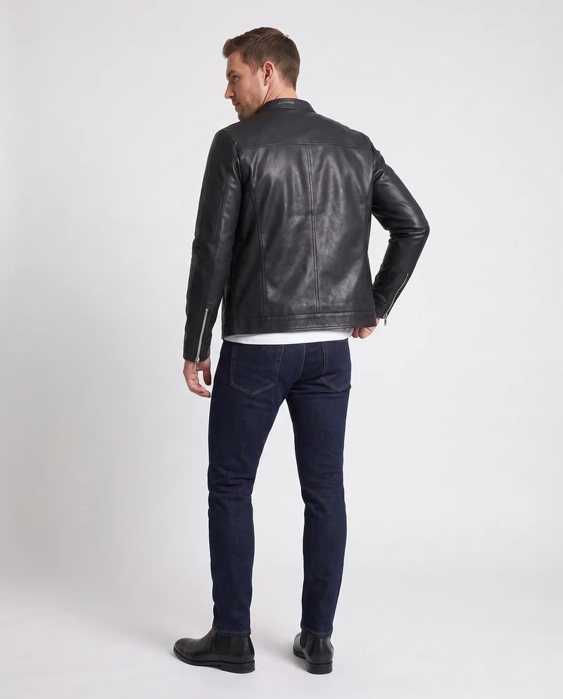 Herren Fitted Kunstlederjacke mit Stehkragen und thermischer Fütterung Nord Taschen