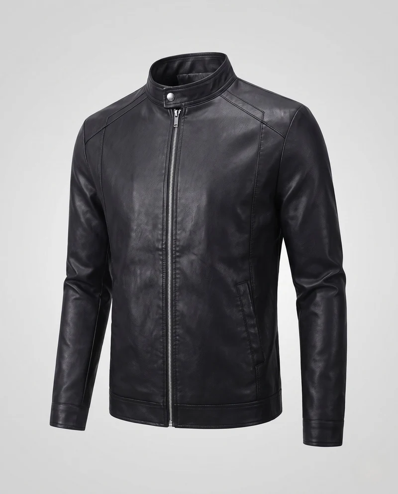 Herren Fitted Kunstlederjacke mit Stehkragen und thermischer Fütterung Nord Taschen