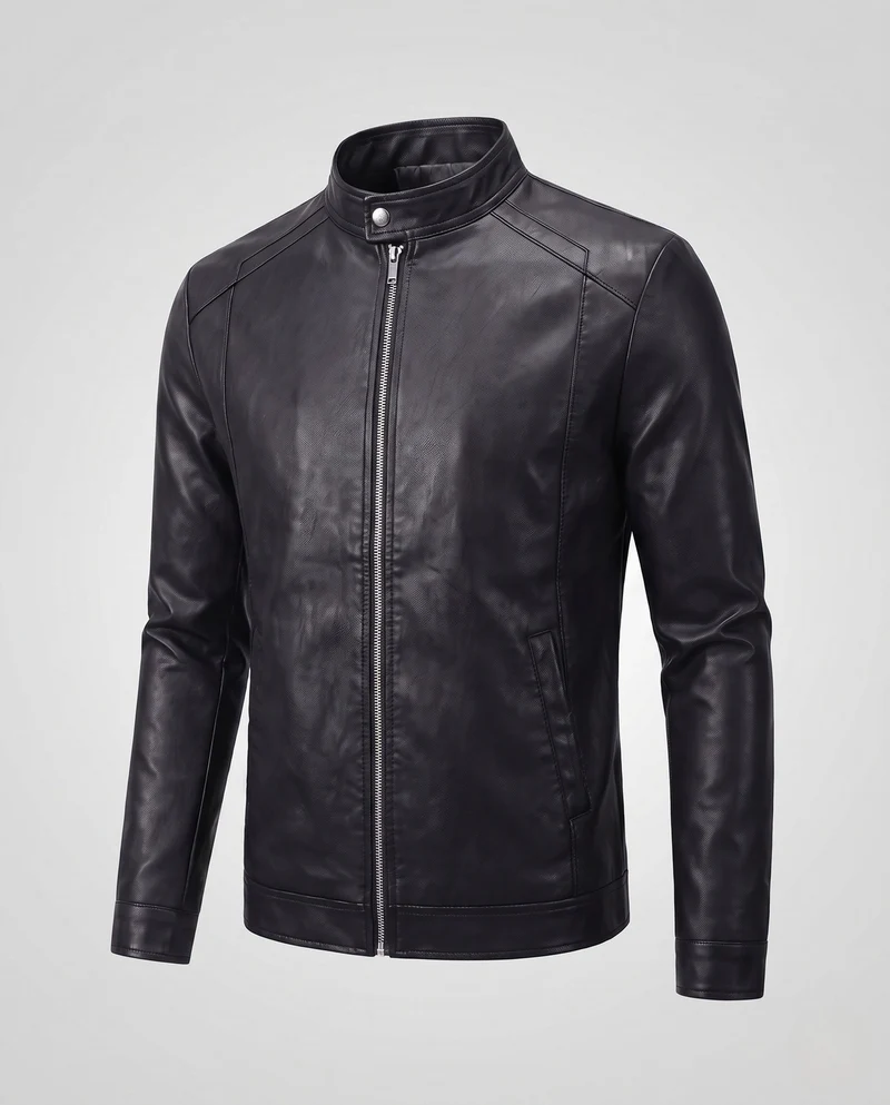 Herren Fitted Kunstlederjacke mit Stehkragen und thermischer Fütterung Nord Taschen