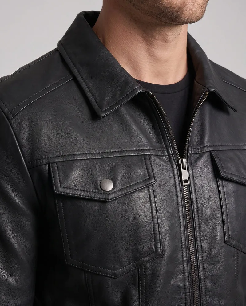 Herren Fitted Kunstlederjacke mit thermischer Fütterung und Brustklappentaschen Nord Taschen