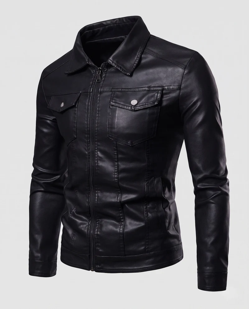 Herren Fitted Kunstlederjacke mit thermischer Fütterung und Brustklappentaschen Nord Taschen
