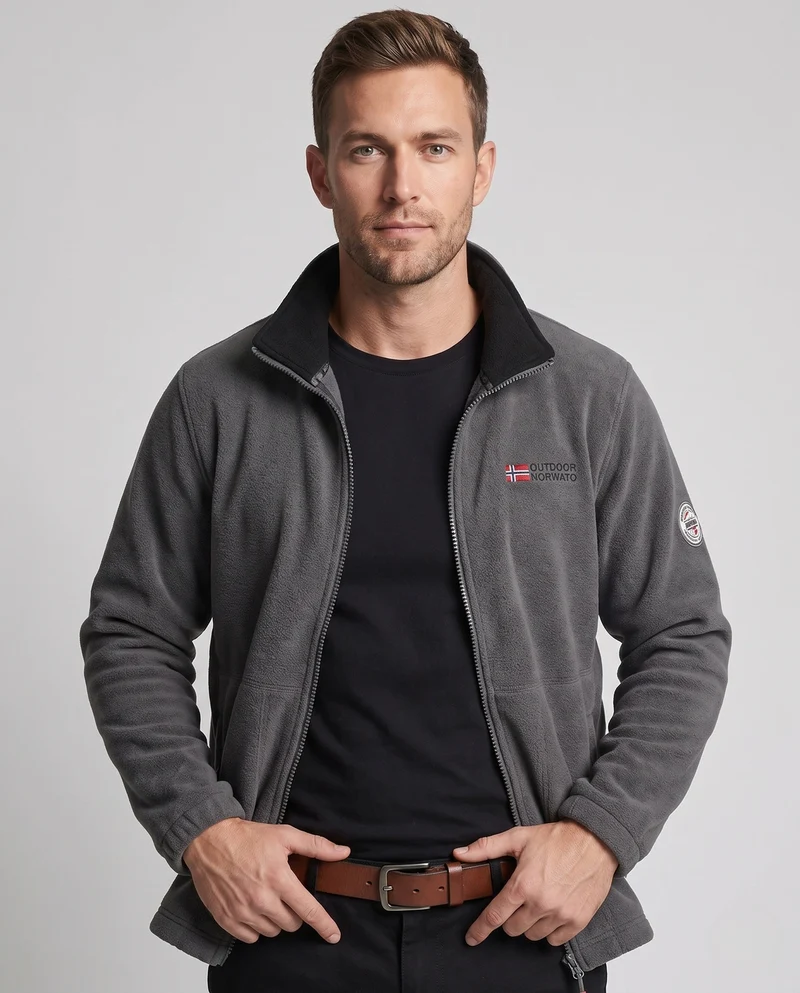 Herren Fleecejacke mit ganzflächigem Teddyfutter, hohem Kragen und Reißverschlusstaschen Nord Taschen