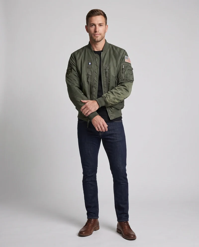 Herren Utility Style Bomberjacke mit Sleeve Organizer und Reißverschlusstaschen Nord Taschen