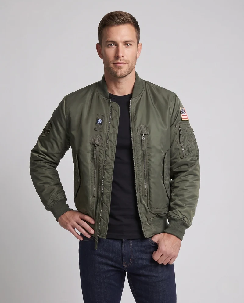 Herren Utility Style Bomberjacke mit Sleeve Organizer und Reißverschlusstaschen Nord Taschen