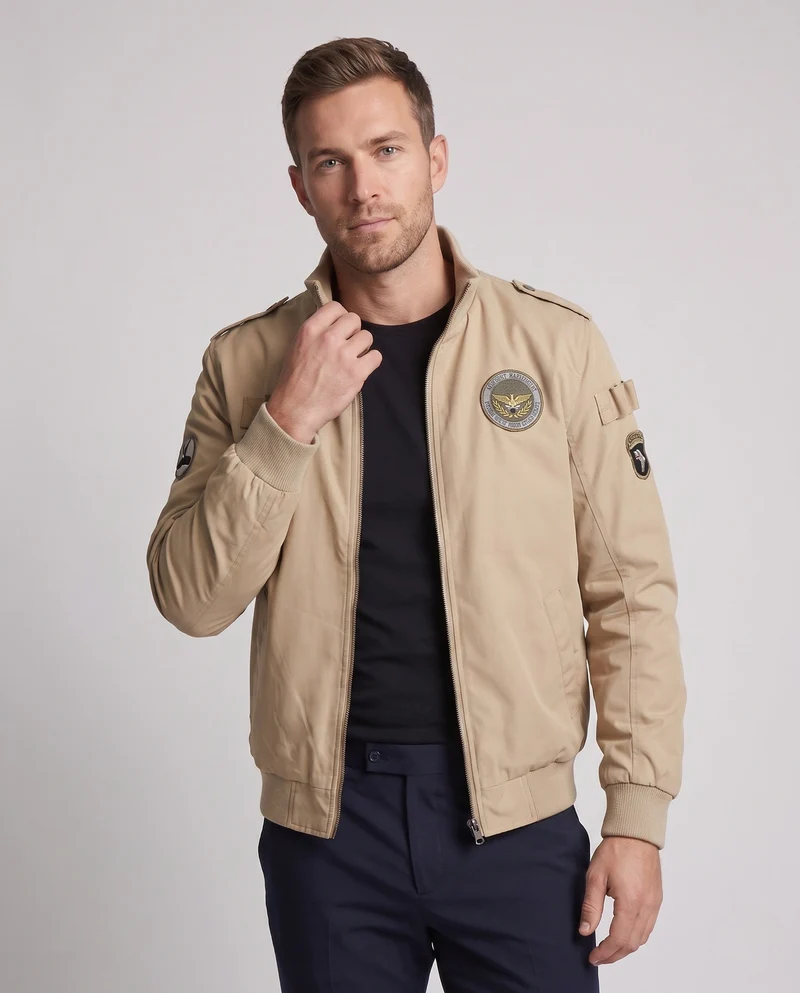 Herren Pilotenjacke im Flight-Stil mit vollem Teddyfutter und Abzeichenapplikationen Nord Taschen